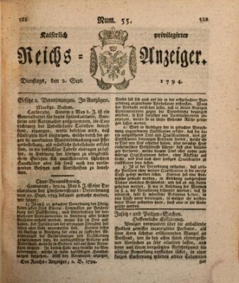 Kaiserlich privilegirter Reichs-Anzeiger (Allgemeiner Anzeiger der Deutschen) Dienstag 2. September 1794