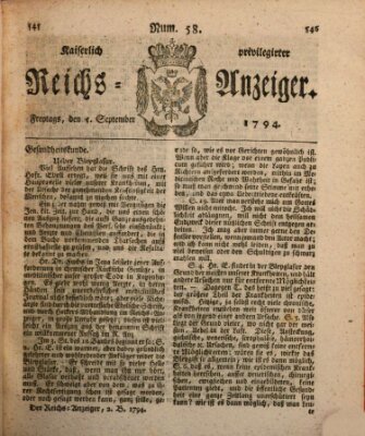 Kaiserlich privilegirter Reichs-Anzeiger (Allgemeiner Anzeiger der Deutschen) Freitag 5. September 1794