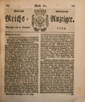 Kaiserlich privilegirter Reichs-Anzeiger (Allgemeiner Anzeiger der Deutschen) Montag 8. September 1794