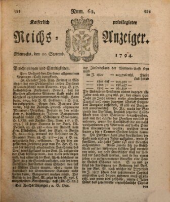 Kaiserlich privilegirter Reichs-Anzeiger (Allgemeiner Anzeiger der Deutschen) Mittwoch 10. September 1794