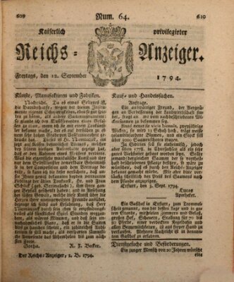 Kaiserlich privilegirter Reichs-Anzeiger (Allgemeiner Anzeiger der Deutschen) Freitag 12. September 1794