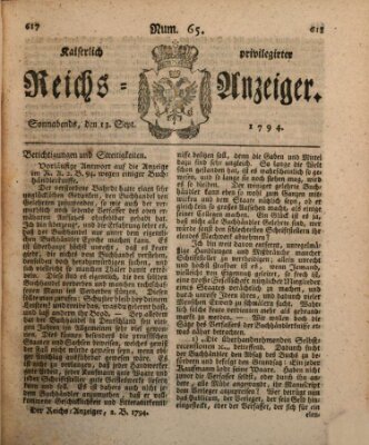 Kaiserlich privilegirter Reichs-Anzeiger (Allgemeiner Anzeiger der Deutschen) Samstag 13. September 1794