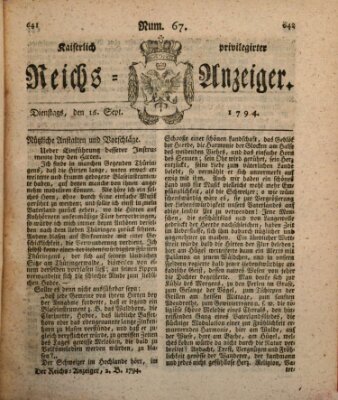 Kaiserlich privilegirter Reichs-Anzeiger (Allgemeiner Anzeiger der Deutschen) Dienstag 16. September 1794