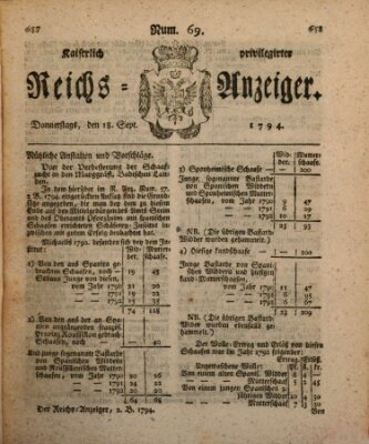 Kaiserlich privilegirter Reichs-Anzeiger (Allgemeiner Anzeiger der Deutschen) Donnerstag 18. September 1794