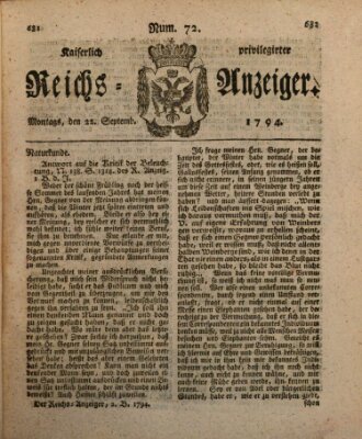 Kaiserlich privilegirter Reichs-Anzeiger (Allgemeiner Anzeiger der Deutschen) Montag 22. September 1794