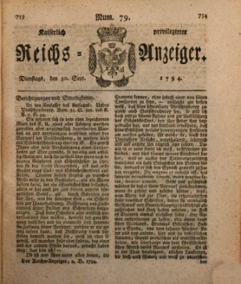 Kaiserlich privilegirter Reichs-Anzeiger (Allgemeiner Anzeiger der Deutschen) Dienstag 30. September 1794