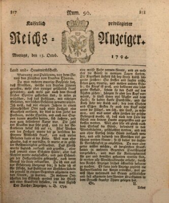 Kaiserlich privilegirter Reichs-Anzeiger (Allgemeiner Anzeiger der Deutschen) Montag 13. Oktober 1794