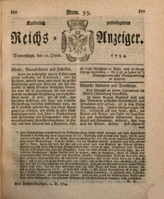 Kaiserlich privilegirter Reichs-Anzeiger (Allgemeiner Anzeiger der Deutschen) Donnerstag 16. Oktober 1794