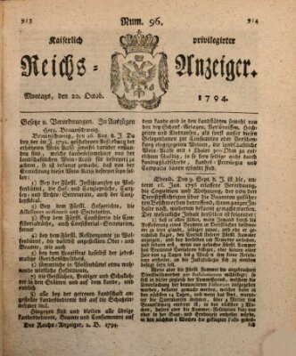 Kaiserlich privilegirter Reichs-Anzeiger (Allgemeiner Anzeiger der Deutschen) Montag 20. Oktober 1794