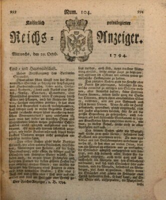 Kaiserlich privilegirter Reichs-Anzeiger (Allgemeiner Anzeiger der Deutschen) Mittwoch 29. Oktober 1794