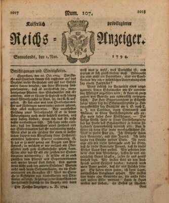 Kaiserlich privilegirter Reichs-Anzeiger (Allgemeiner Anzeiger der Deutschen) Samstag 1. November 1794