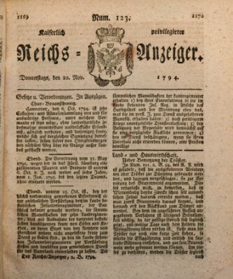 Kaiserlich privilegirter Reichs-Anzeiger (Allgemeiner Anzeiger der Deutschen) Donnerstag 20. November 1794