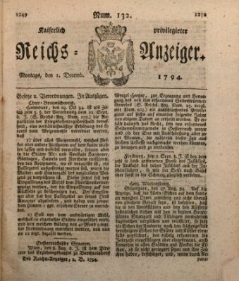 Kaiserlich privilegirter Reichs-Anzeiger (Allgemeiner Anzeiger der Deutschen) Montag 1. Dezember 1794