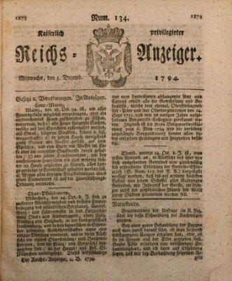 Kaiserlich privilegirter Reichs-Anzeiger (Allgemeiner Anzeiger der Deutschen) Mittwoch 3. Dezember 1794