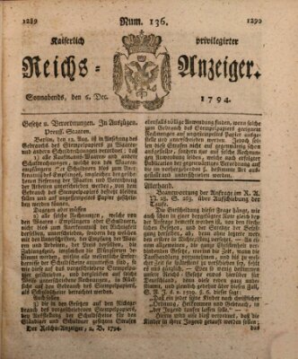 Kaiserlich privilegirter Reichs-Anzeiger (Allgemeiner Anzeiger der Deutschen) Samstag 6. Dezember 1794