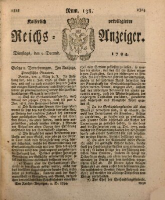 Kaiserlich privilegirter Reichs-Anzeiger (Allgemeiner Anzeiger der Deutschen) Dienstag 9. Dezember 1794