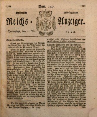 Kaiserlich privilegirter Reichs-Anzeiger (Allgemeiner Anzeiger der Deutschen) Donnerstag 11. Dezember 1794