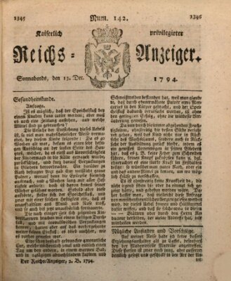 Kaiserlich privilegirter Reichs-Anzeiger (Allgemeiner Anzeiger der Deutschen) Samstag 13. Dezember 1794