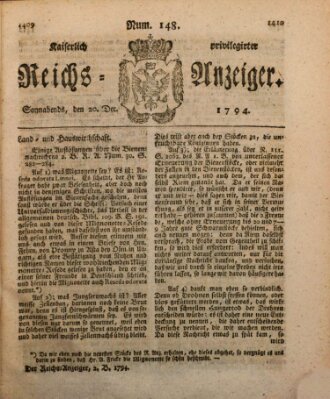 Kaiserlich privilegirter Reichs-Anzeiger (Allgemeiner Anzeiger der Deutschen) Samstag 20. Dezember 1794