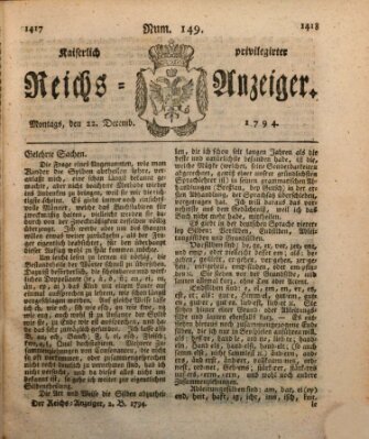 Kaiserlich privilegirter Reichs-Anzeiger (Allgemeiner Anzeiger der Deutschen) Montag 22. Dezember 1794