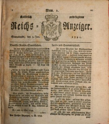 Kaiserlich privilegirter Reichs-Anzeiger (Allgemeiner Anzeiger der Deutschen) Samstag 3. Januar 1795