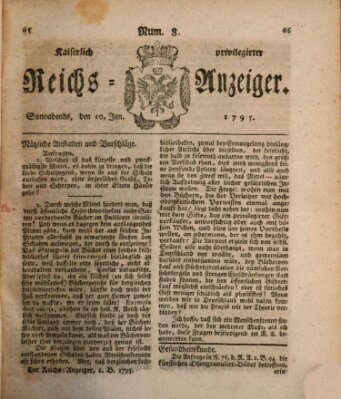 Kaiserlich privilegirter Reichs-Anzeiger (Allgemeiner Anzeiger der Deutschen) Samstag 10. Januar 1795