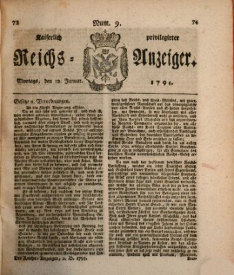 Kaiserlich privilegirter Reichs-Anzeiger (Allgemeiner Anzeiger der Deutschen) Montag 12. Januar 1795