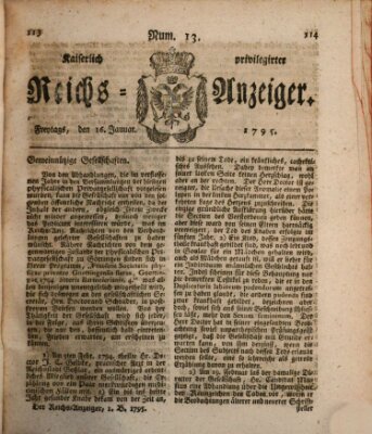 Kaiserlich privilegirter Reichs-Anzeiger (Allgemeiner Anzeiger der Deutschen) Freitag 16. Januar 1795