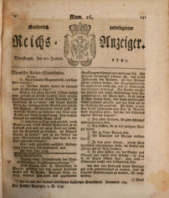 Kaiserlich privilegirter Reichs-Anzeiger (Allgemeiner Anzeiger der Deutschen) Dienstag 20. Januar 1795