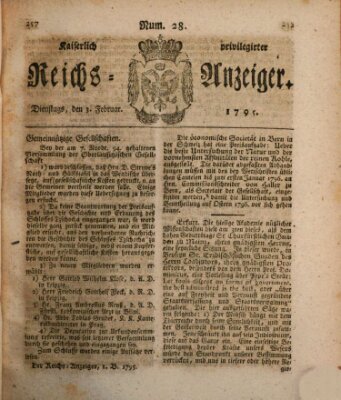 Kaiserlich privilegirter Reichs-Anzeiger (Allgemeiner Anzeiger der Deutschen) Dienstag 3. Februar 1795