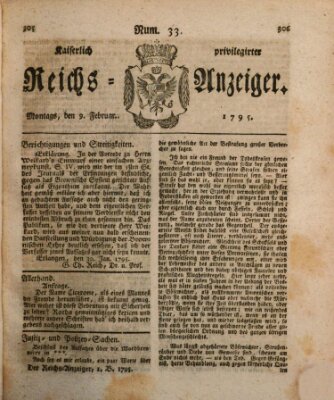 Kaiserlich privilegirter Reichs-Anzeiger (Allgemeiner Anzeiger der Deutschen) Montag 9. Februar 1795