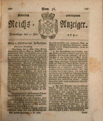 Kaiserlich privilegirter Reichs-Anzeiger (Allgemeiner Anzeiger der Deutschen) Donnerstag 12. Februar 1795