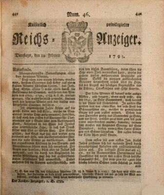 Kaiserlich privilegirter Reichs-Anzeiger (Allgemeiner Anzeiger der Deutschen) Dienstag 24. Februar 1795