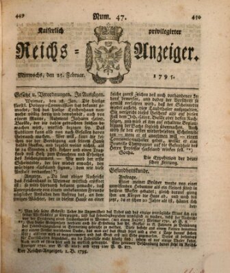 Kaiserlich privilegirter Reichs-Anzeiger (Allgemeiner Anzeiger der Deutschen) Mittwoch 25. Februar 1795