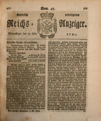 Kaiserlich privilegirter Reichs-Anzeiger (Allgemeiner Anzeiger der Deutschen) Donnerstag 26. Februar 1795