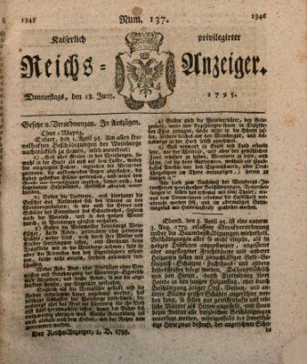 Kaiserlich privilegirter Reichs-Anzeiger (Allgemeiner Anzeiger der Deutschen) Donnerstag 18. Juni 1795