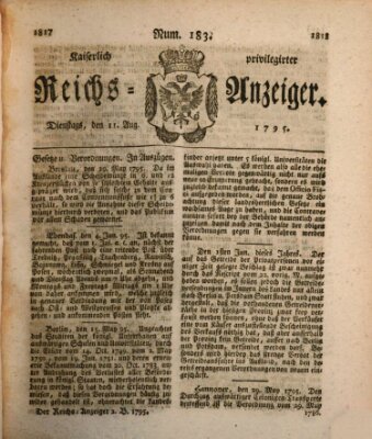 Kaiserlich privilegirter Reichs-Anzeiger (Allgemeiner Anzeiger der Deutschen) Dienstag 11. August 1795