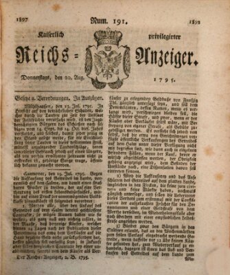 Kaiserlich privilegirter Reichs-Anzeiger (Allgemeiner Anzeiger der Deutschen) Donnerstag 20. August 1795