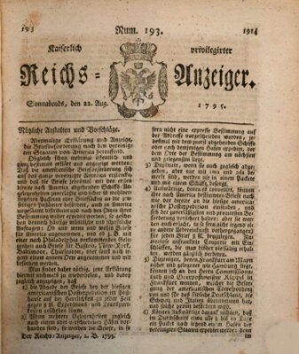 Kaiserlich privilegirter Reichs-Anzeiger (Allgemeiner Anzeiger der Deutschen) Samstag 22. August 1795