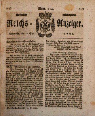 Kaiserlich privilegirter Reichs-Anzeiger (Allgemeiner Anzeiger der Deutschen) Mittwoch 16. September 1795