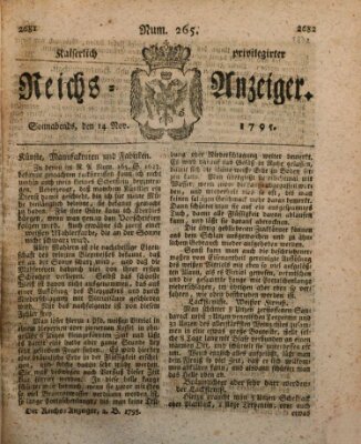 Kaiserlich privilegirter Reichs-Anzeiger (Allgemeiner Anzeiger der Deutschen) Samstag 14. November 1795