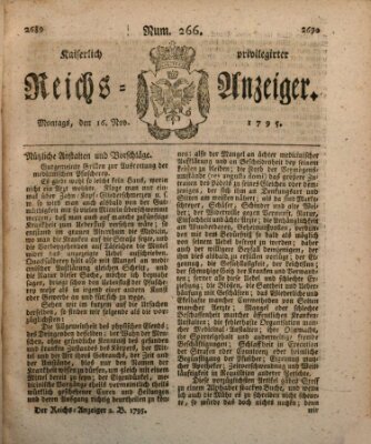 Kaiserlich privilegirter Reichs-Anzeiger (Allgemeiner Anzeiger der Deutschen) Montag 16. November 1795