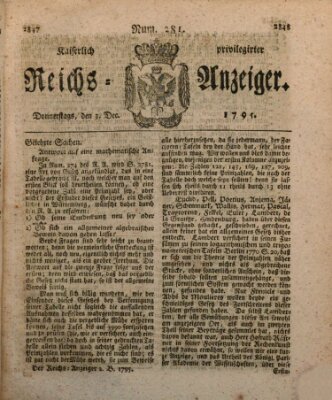 Kaiserlich privilegirter Reichs-Anzeiger (Allgemeiner Anzeiger der Deutschen) Donnerstag 3. Dezember 1795