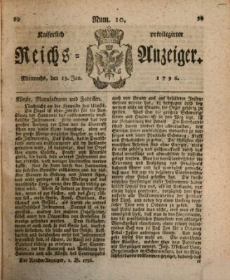 Kaiserlich privilegirter Reichs-Anzeiger (Allgemeiner Anzeiger der Deutschen) Mittwoch 13. Januar 1796