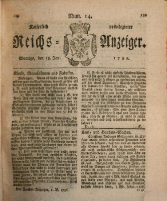 Kaiserlich privilegirter Reichs-Anzeiger (Allgemeiner Anzeiger der Deutschen) Montag 18. Januar 1796