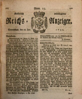 Kaiserlich privilegirter Reichs-Anzeiger (Allgemeiner Anzeiger der Deutschen) Donnerstag 28. Januar 1796