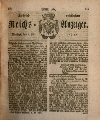 Kaiserlich privilegirter Reichs-Anzeiger (Allgemeiner Anzeiger der Deutschen) Montag 1. Februar 1796