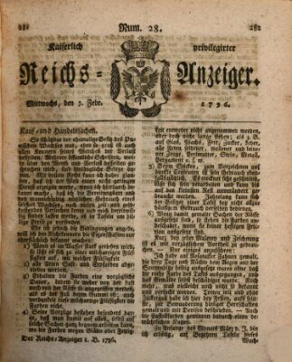 Kaiserlich privilegirter Reichs-Anzeiger (Allgemeiner Anzeiger der Deutschen) Mittwoch 3. Februar 1796