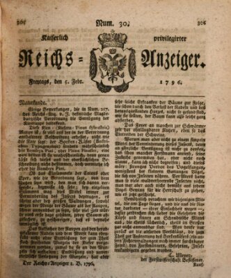 Kaiserlich privilegirter Reichs-Anzeiger (Allgemeiner Anzeiger der Deutschen) Freitag 5. Februar 1796