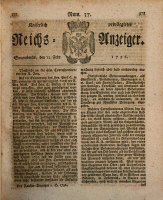 Kaiserlich privilegirter Reichs-Anzeiger (Allgemeiner Anzeiger der Deutschen) Samstag 13. Februar 1796